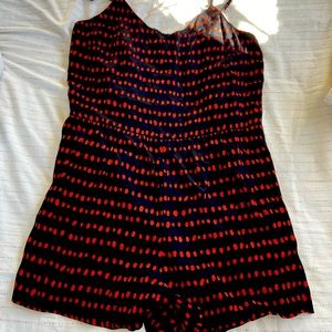 Ann Taylor LOFT black and orange spaghetti strap short romper, NWT Sz L Jumpsuit